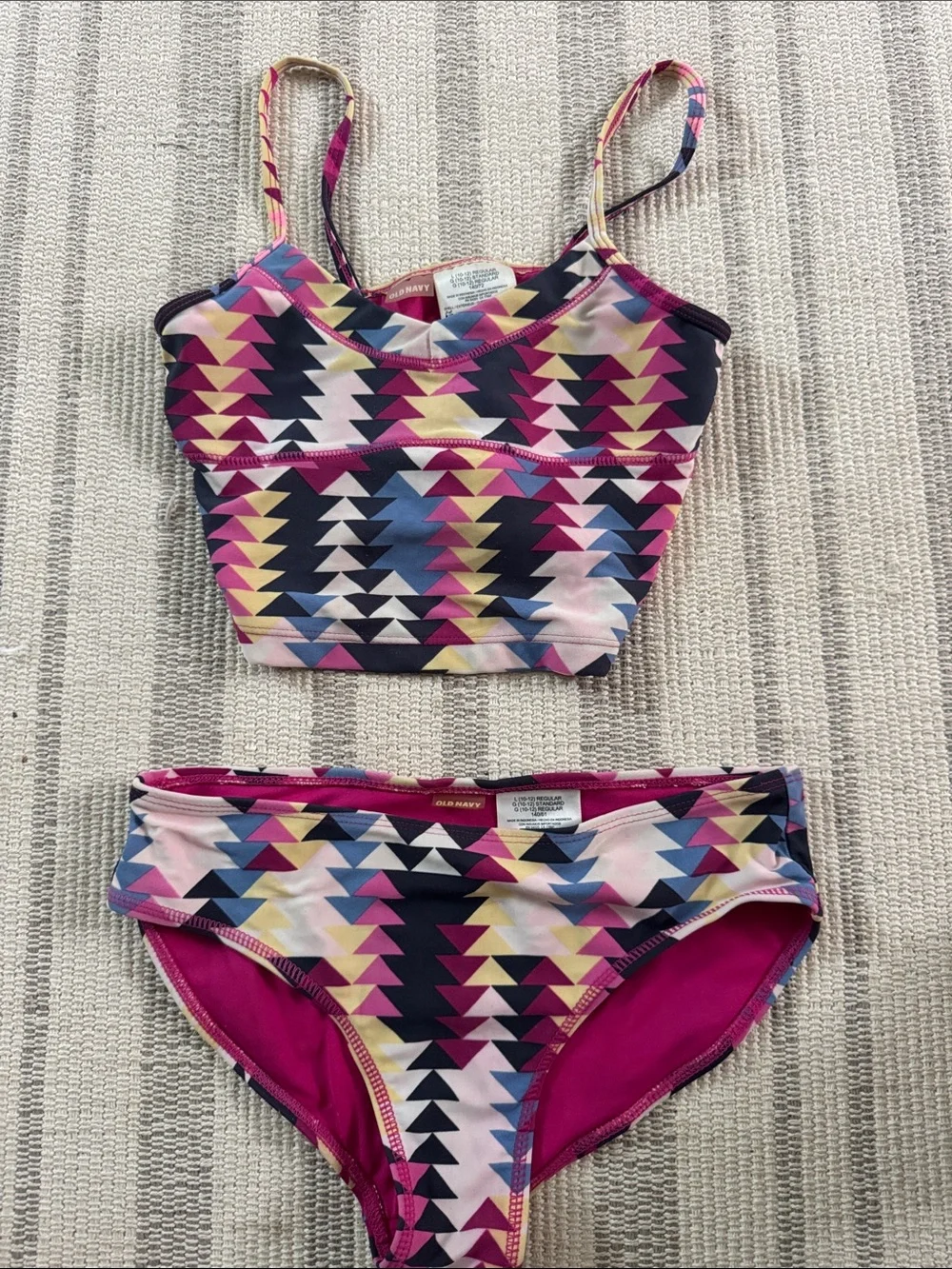 Old Navy Girls' Pink Multi-Color Geometric Tankini Set